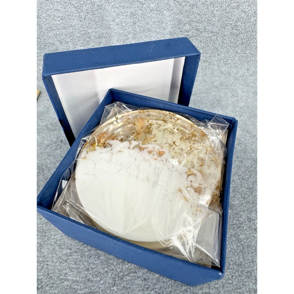 Resin Coasters Set of 6 Handmade Gold‎ Leaf White Clear Round Gift Boxed